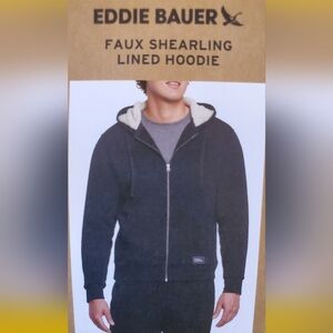 NWT Eddie Bauer MENS Black  Sherpa-Lined Zip-Up Hoodie SIZE M